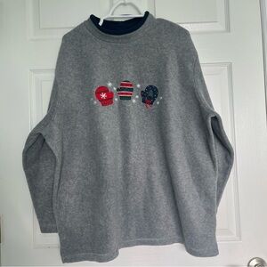 C&B Croft & Barrow Grey Fleece Embroidered Mittens Womens Plus Shirt Top Sweater